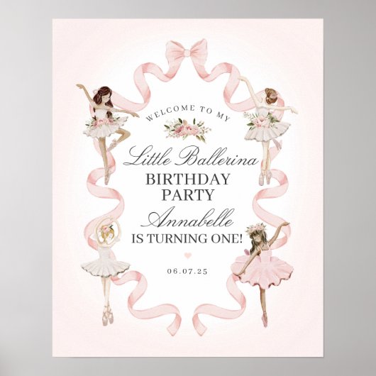 Kleine Ballerina Pink Geburtstagsparty Begrüßungsz Poster (Vorne)