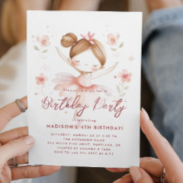 Kleine Ballerina und Blume Rosa Geburtstagsparty Einladung