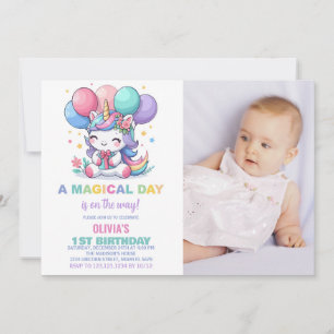 Kleine Ballons Einhorn Geburtstagseinladungen Foto Einladung