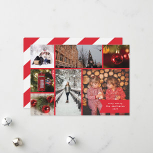 Kleine Band-Mehrfach-Foto-Weihnachten Rot gestreif Feiertagskarte