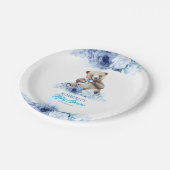 Kleine Bären und Blautöne Blume Babydusche Pappteller (Schrägansicht)