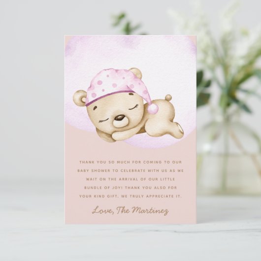 Kleine Bärenmädchen Babydusche Dankeschön Karte (Stehend Vorderseite)