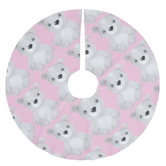 Kleine Bear Baby Pink Girl Holiday Dekoration Polyester Weihnachtsbaumdecke (Vorderseite)