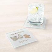 Kleine Beige Birdies - Better Together liebe Vögel Glasuntersetzer (Schrägansicht)