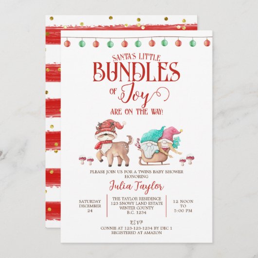 Kleine Beutel der Freude des Weihnachtsmanns, Twin Einladung (Vorne/Hinten)