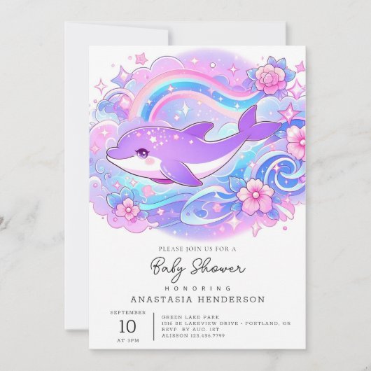 Kleine, bezaubernde Dolphin-Babydusche Einladung (Vorderseite)