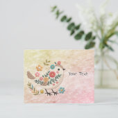 Kleine Bird-Blätter Blume Rosa Postkarte (Stehend Vorderseite)