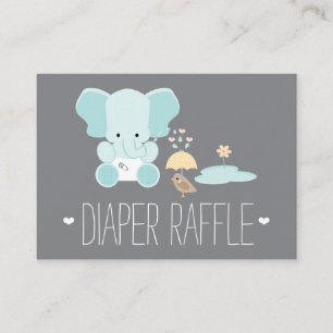 Kleine Bird-Diaper-Raffelkarten mit blauem Elephan Begleitkarte
