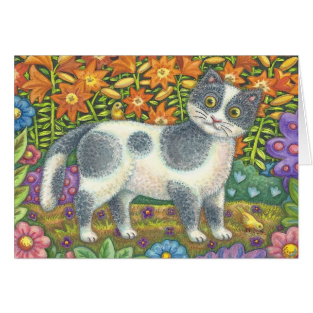 KLEINE BIRDIE SAGTE MIR, KATZE BIRTHDAKARTE PASSEN (Vorderseite (Horizontal))