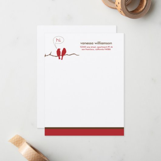 Kleine Birdies Custom Flat Mitteilungskarten (rot) (Vorderseite/Rückseite Beispiel)