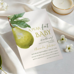 Kleine Birne Grün Gingham Perfekte Babyparty Einladung