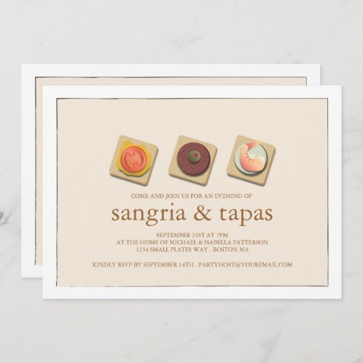 Kleine Bites Trio Sangria & Tapas Party Einladung (Vorne/Hinten)