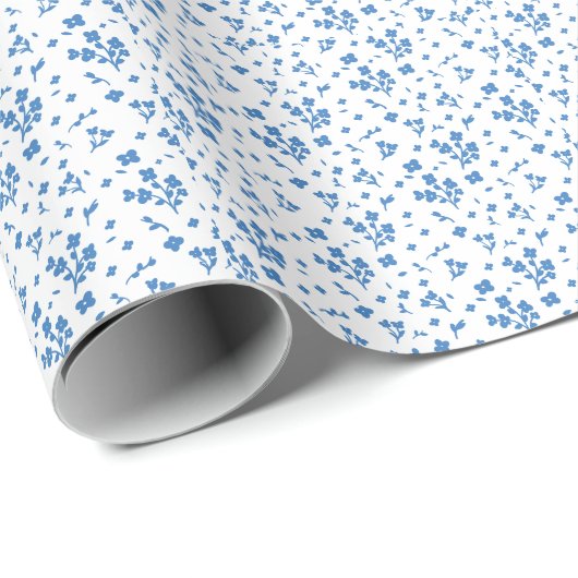 Kleine, blaue Blumen Geschenkpapier (Rolleneckpunkt)
