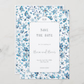 Kleine blaue Blumen Hochzeiten speichern das Datum Einladung (Vorne/Hinten)