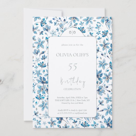 Kleine blaue Blüten zum Geburtstag jedes Alters Einladung (Vorderseite)