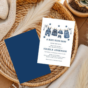 Kleine blaue Jeans sind auf dem Weg, Denim-Baby-Pa Einladung