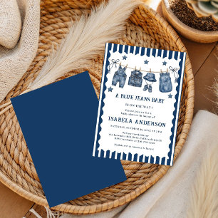 Kleine blaue Jeans sind auf dem Weg, Denim-Baby-Pa Einladung