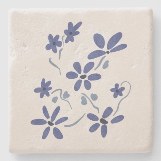 Kleine blaue romantische Blume Steinuntersetzer (Vorderseite)