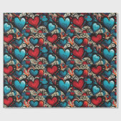 Kleine blaue Rose Tattoo hört digitales Thema Geschenkpapier (Flach)