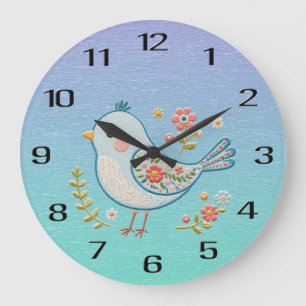 Kleine blaue Vogelblume-Uhr Große Wanduhr