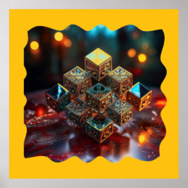 Kleine Blöcke mit geometrischen Designs gestapelt Poster