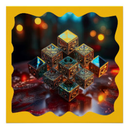 Kleine Blöcke mit geometrischen Designs gestapelt Poster