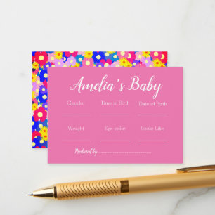 Kleine Blume auf Pink Baby Predictions Game Begleitkarte