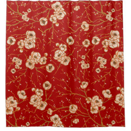 Kleine Blume auf rotem Muster Duschvorhang