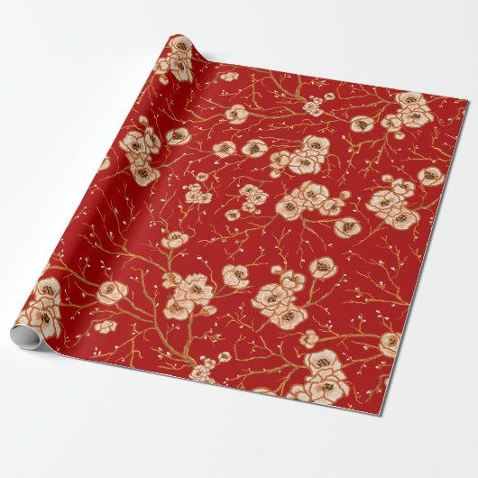 Kleine Blume auf rotem Muster Geschenkpapier (Ungerollt)