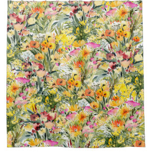 Kleine Blume Feld: Helle Wasserfarbe. Duschvorhang