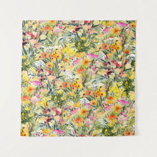 Kleine Blume Feld: Helle Wasserfarbe. Wandteppich