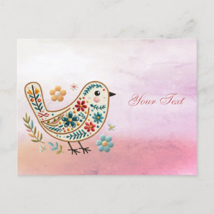 Kleine Blume Florale Stickerei Rosa Postkarte