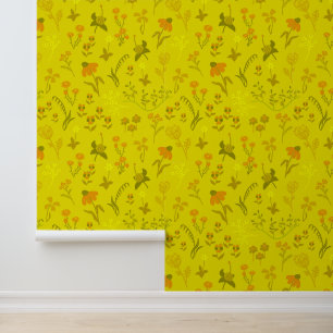Kleine Blume Folk Art Style Yellow Tapete