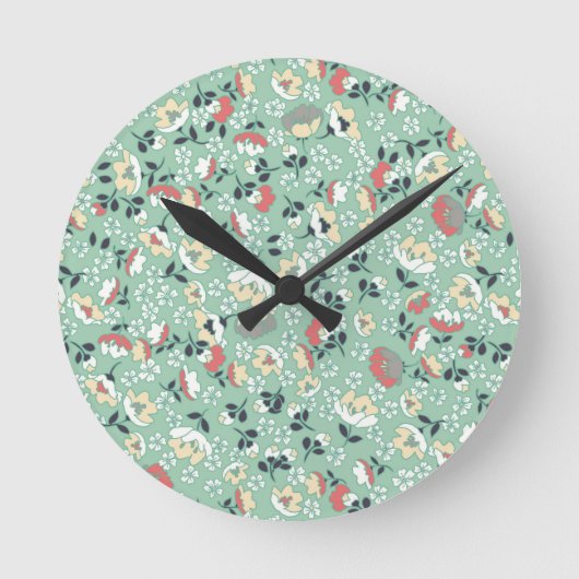 Kleine Blume (grün) Runde Wanduhr (Vorderseite)