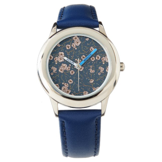 Kleine Blume hellblaues Muster Armbanduhr (Vorderseite)