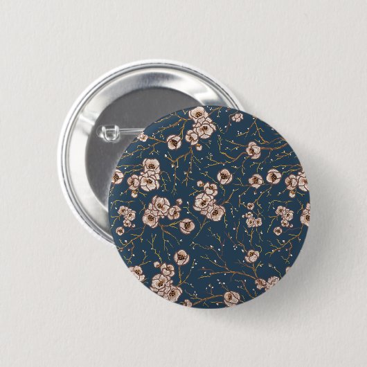Kleine Blume hellblaues Muster Button (Vorne & Hinten)