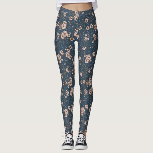 Kleine Blume hellblaues Muster Leggings (Vorderseite)