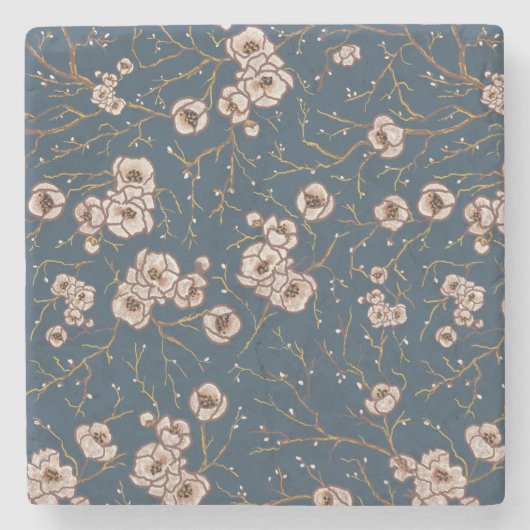 Kleine Blume hellblaues Muster Steinuntersetzer (Vorderseite)