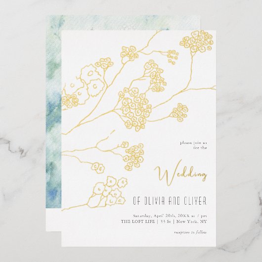 Kleine Blume Hochzeit Folieneinladung (Vorderseite/Rückseite)