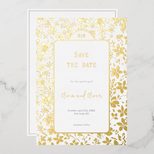 Kleine Blume Hochzeit speichern das Datum Folieneinladung (Vorderseite/Rückseite)