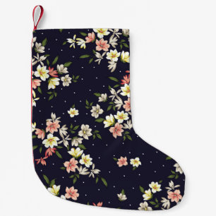 Kleine Blume in Rosa und Braun mit grünem Leinen Kleiner Weihnachtsstrumpf