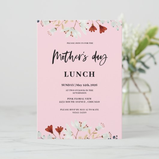 Kleine Blume Muttertag Mittag Einladung (Stehend Vorderseite)