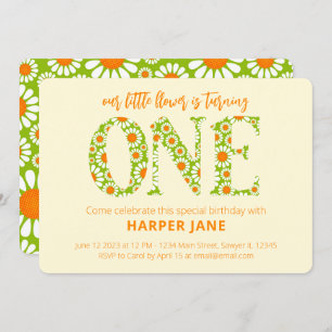 Kleine Blume Niedlich Daisy Erster Geburtstag Einladung