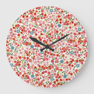 Kleine Blumen, Calico-Stil nahtloser Hintergrund Große Wanduhr