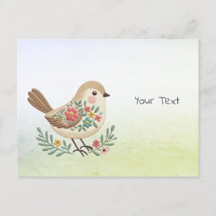 Kleine Blumen-Vogel-Postkarte in Gold Postkarte