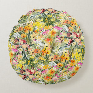 Kleine Blumenfeld: Helle Wasserfarbe. Rundes Kissen