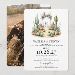 Kleine Boho-Kaktus-Hochzeitsprobe-Dinner Einladung
