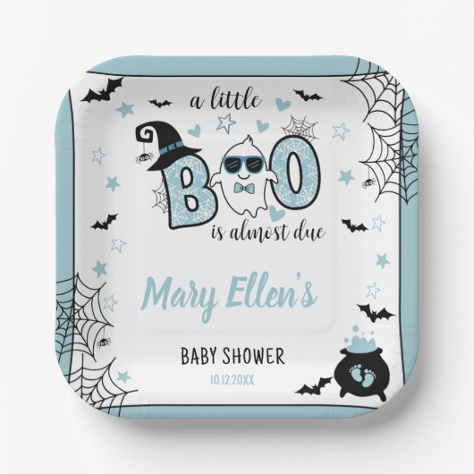 KLEINE BOO BLUE HALLOWEEN BABY DUSCHE PAPPTELLER (Vorderseite)