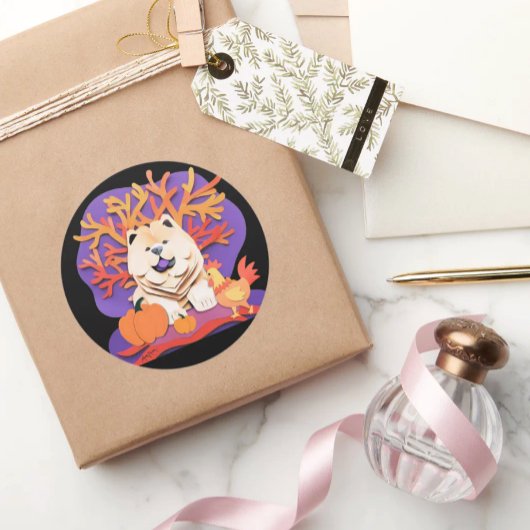 KLEINE BOO Creme Chow Größe auswählen Runder Aufkleber