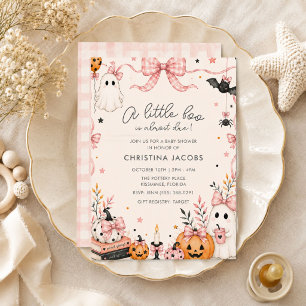 Kleine Boo Pink Gingham Halloween-Baby-Party  Einladung